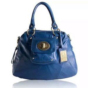 $898 Coach Kira Blue Leather w/ Gold Brass Handbag